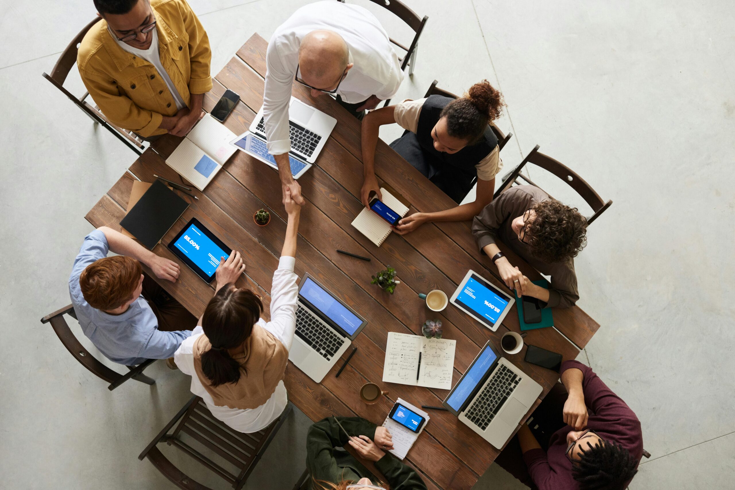 Employees in a meeting.